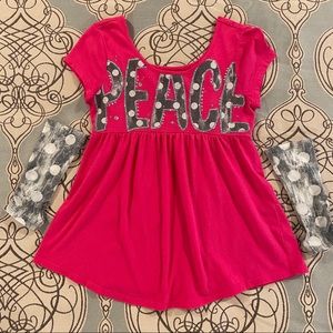 Justice Size 10 Girls Babydoll Peace Tee, Hot Pink